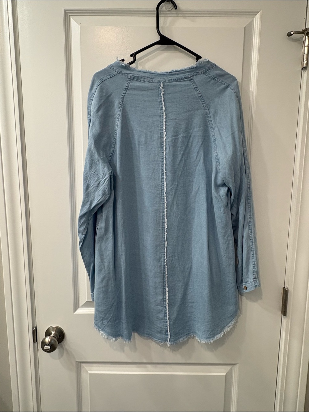 Promesa Light Blue Frayed-Trim Button-Front Tunic - Picture 2 of 4